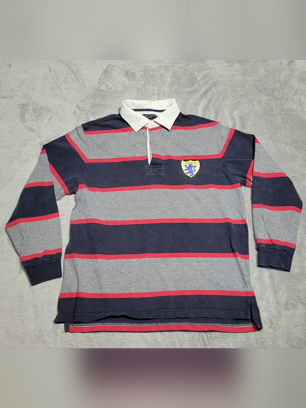 Daniel Cremieux Gray/Blue/Red Striped Long Sleeve Rugby Style Pullover Sz Large